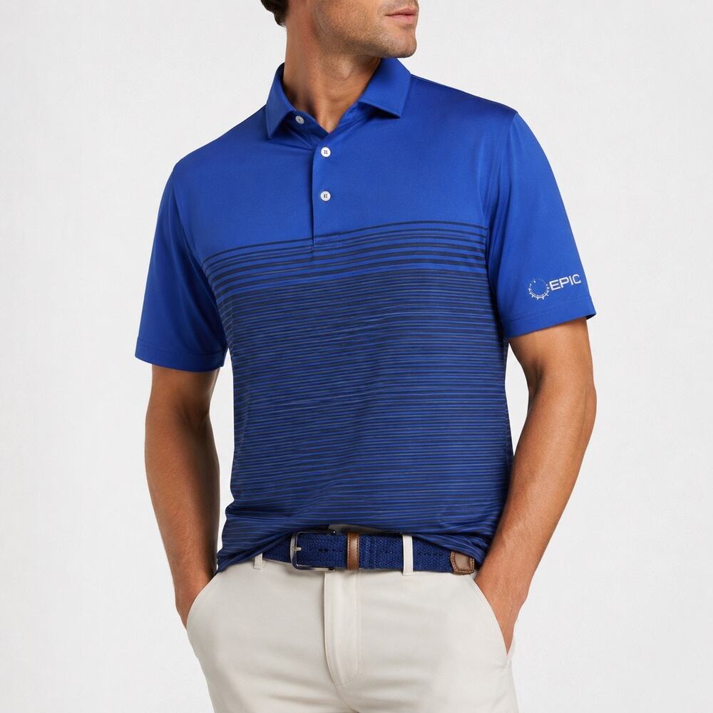 Peter Millar Blue Striped Summer Comfort Polo Shirt EPIC Logo Sz XL